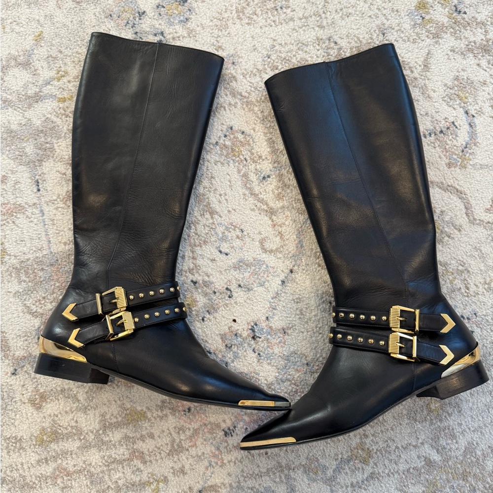 Versace Black and Gold Over the Knee Boots